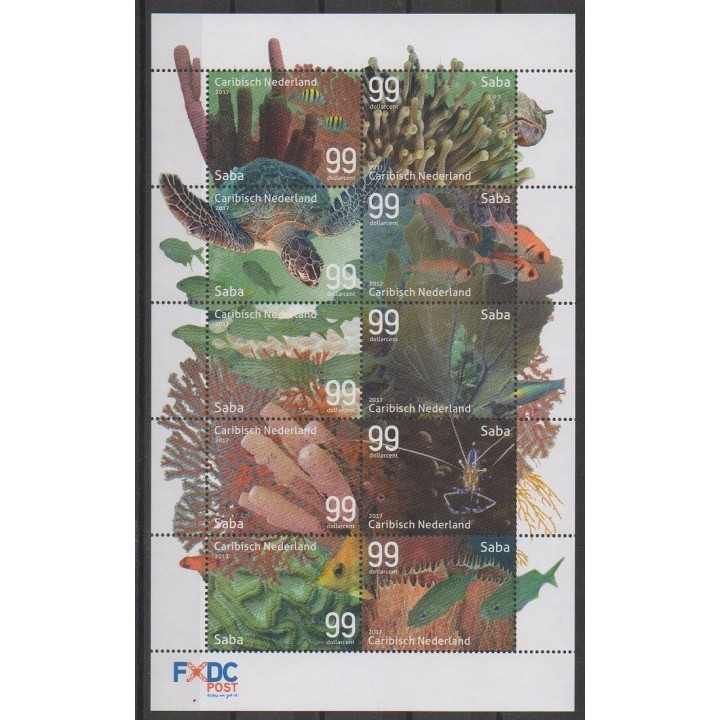 Timbres - Pays-Bas caribéens - Saba - 2017 - No 36/45 - Reptiles - Animaux marins
