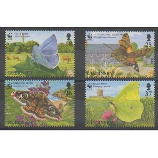 Timbres - Guernesey - 1997 - No 739/742 - Insectes - Espèces menacées - WWF