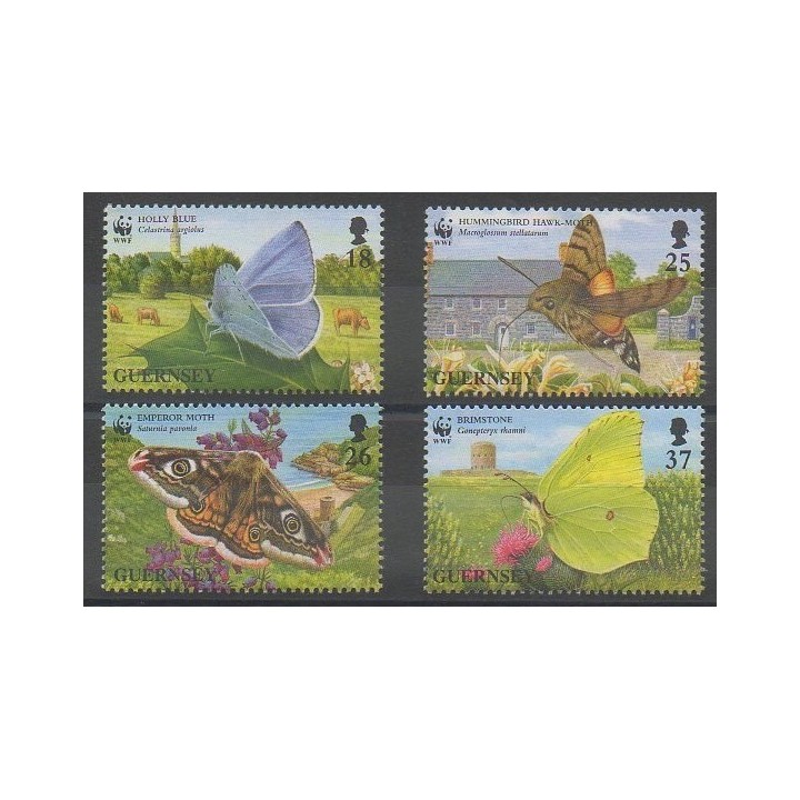 Timbres - Guernesey - 1997 - No 739/742 - Insectes - Espèces menacées - WWF