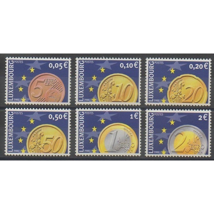 Timbres - Luxembourg - 2001 - No 1497/1502 - Monnaies, billets ou médailles