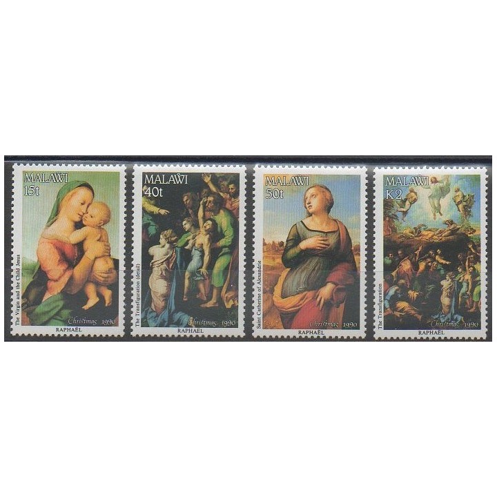 Timbres - Malawi - 1990 - No 561/564 - Noël - Peinture