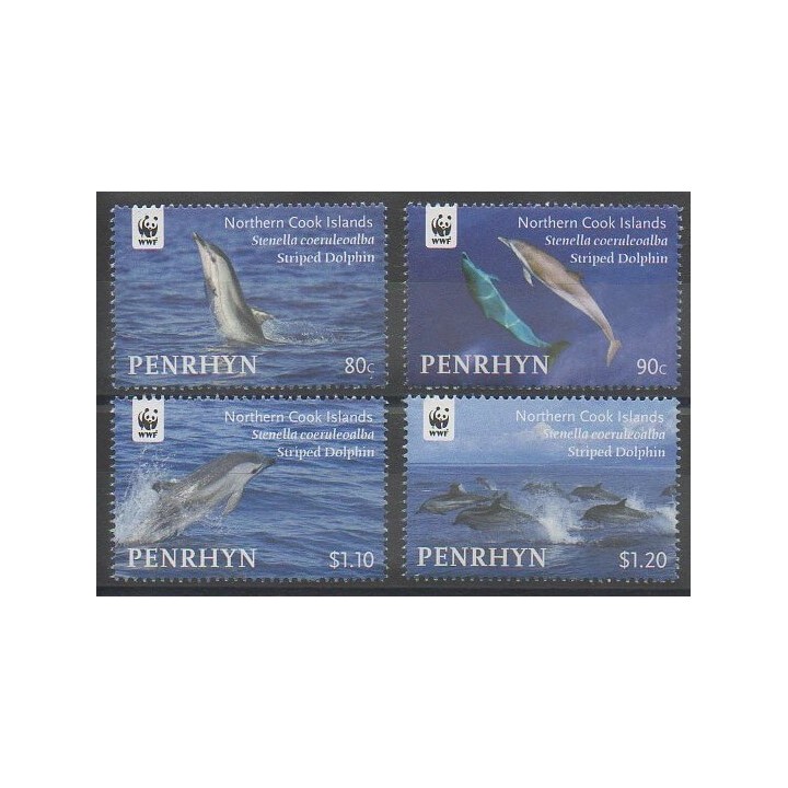 Timbres - Penrhyn - 2010 - No 458/461 - Mammifères - Animaux marins - Espèces menacées - WWF