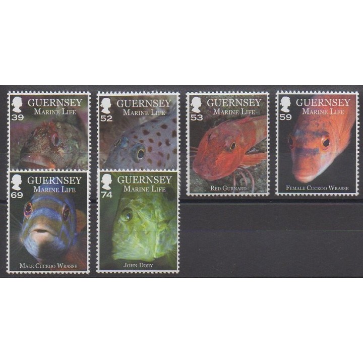 Timbres - Guernesey - 2013 - No 1418/1423 - Animaux marins