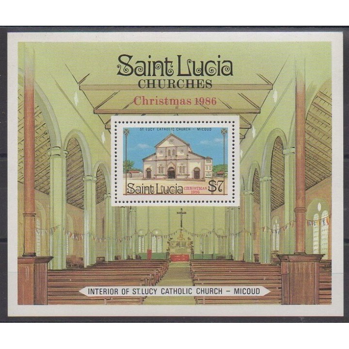 Timbres - Sainte-Lucie - 1986 - No BF49B - Églises