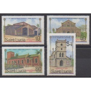 Timbres - Sainte-Lucie - 1986 - No 848/851 - Églises