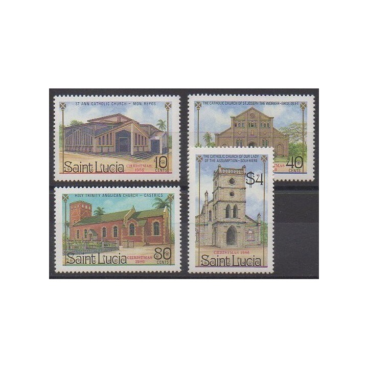 Timbres - Sainte-Lucie - 1986 - No 848/851 - Églises