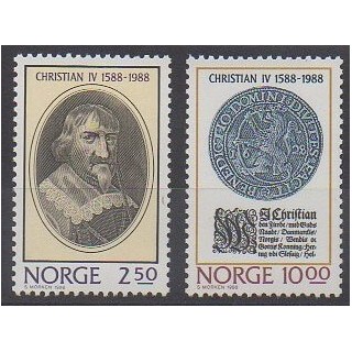 Timbres - Norvège - 1988 - No 958/959 - Royauté - Principauté - Monnaies, billets ou médailles
