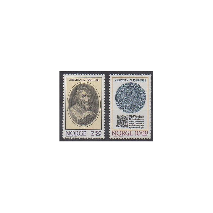 Timbres - Norvège - 1988 - No 958/959 - Royauté - Principauté - Monnaies, billets ou médailles