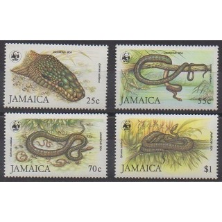Timbres - Jamaïque - 1984 - No 604/607 - Reptiles - Espèces menacées - WWF