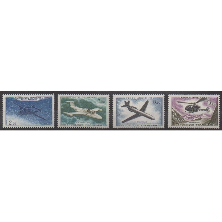 Stamps - France - Airmail - 1960 - Nb PA38/PA41 - Planes - Helicopters
