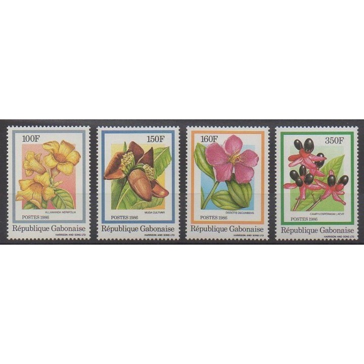 Timbres - Gabon - 1986 - No 604/607 - Fleurs