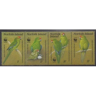 Timbres - Norfolk - 1987 - No 413/416 - Oiseaux - Espèces menacées - WWF