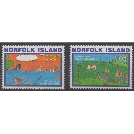 Norfolk - 1985 - Nb 364/365 - Children's drawings - Childhood