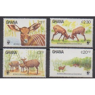 Timbres - Ghana - 1984 - No 850/853 - Mammifères - Espèces menacées - WWF