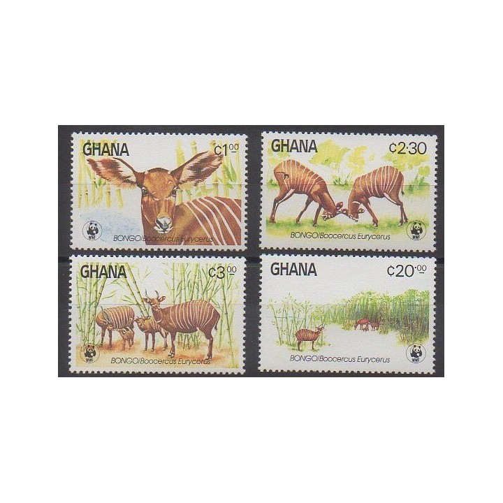 Timbres - Ghana - 1984 - No 850/853 - Mammifères - Espèces menacées - WWF
