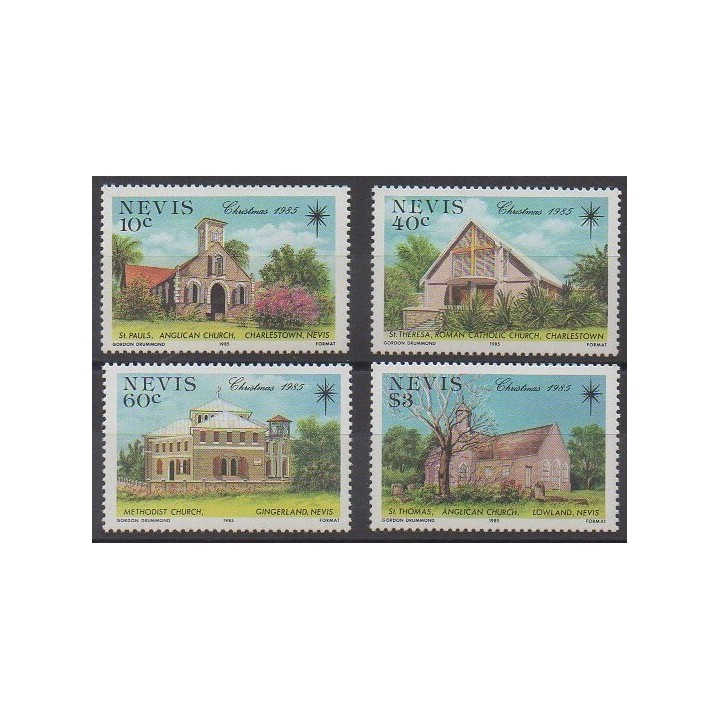 Timbres - Nevis - 1985 - No 349/352 - Églises - Noël