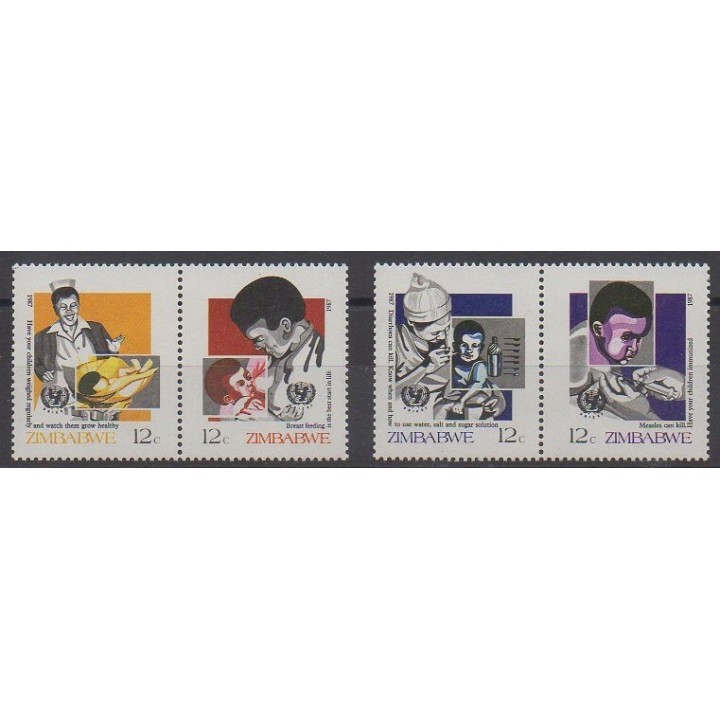 Timbres - Zimbabwe - 1987 - No 130/133 - Santé ou Croix-Rouge - Enfance