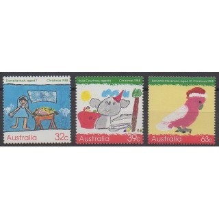 Timbres - Australie - 1988 - No 1103/1105 - Noël - Dessins d'enfants