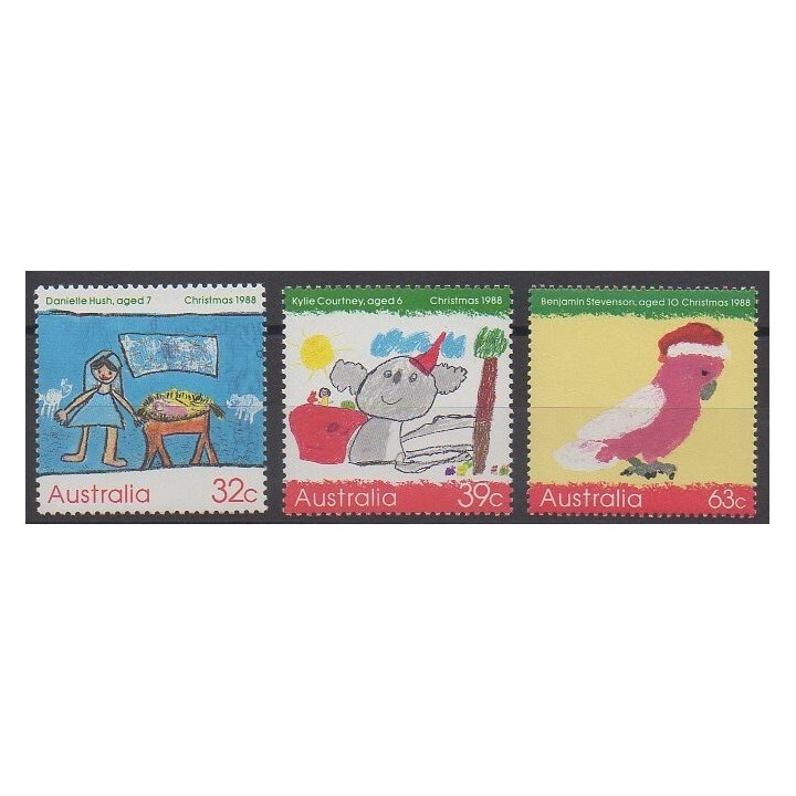 Stamps - Australia - 1988 - Nb 1103/1105 - Christmas - Children's drawings