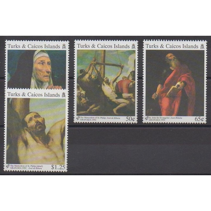 Timbres - Turks et Caiques (Iles) - 1992 - No 996/999 - Peinture - Philatélie