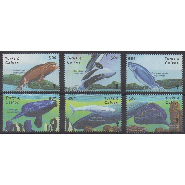Timbres - Turks et Caiques (Iles) - 2001 - No 1462/1467 - Animaux marins - Mammifères