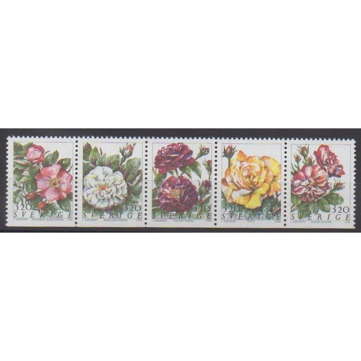 Timbres - Suède - 1994 - No 1807/1811 - Roses
