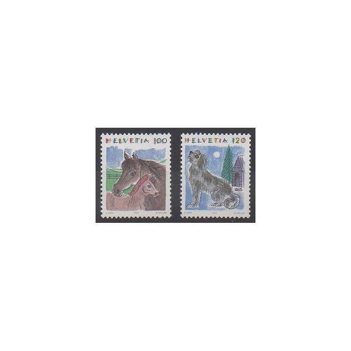 Timbres - Suisse - 1993 - No 1419/1420 - Chevaux - Chiens