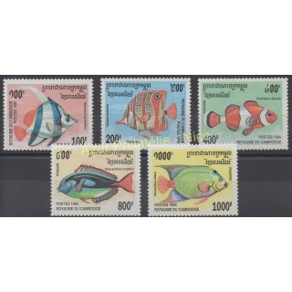 Timbres - Thème poissons - Cambodge - 1995 - No 1292/1296