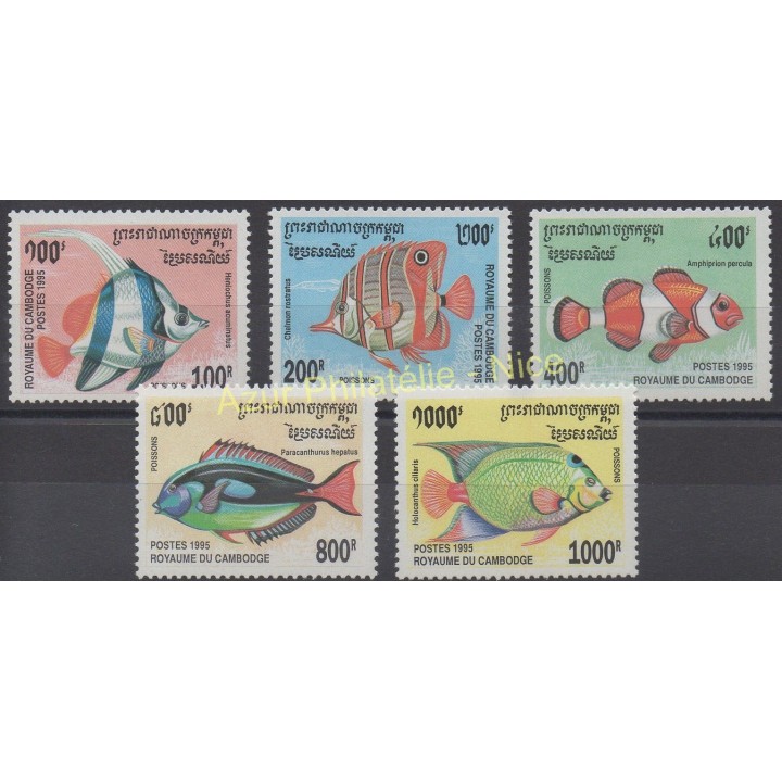 Timbres - Thème poissons - Cambodge - 1995 - No 1292/1296