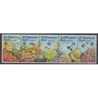Timbres - Seychelles Zil Eloigne Sesel - 1986 - No 134/138 - Animaux marins