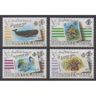 Timbres - Seychelles Zil Eloigne Sesel - 1990 - No 194/197 - Animaux - Timbres sur timbres