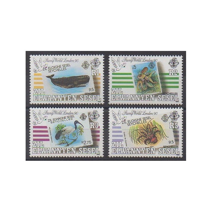 Stamps - Seychelles Zil Eloigne Sesel - 1990 - Nb 194/197 - Animals - Stamps on stamps