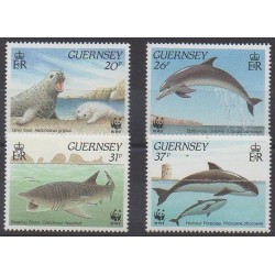 Guernesey - 1990 - No 499/502 - Mammifères - Animaux marins - Espèces menacées - WWF