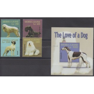 Timbres - Thème chiens et chats - Sierra Leone - 2004 - No 3893/3896 et BF 583