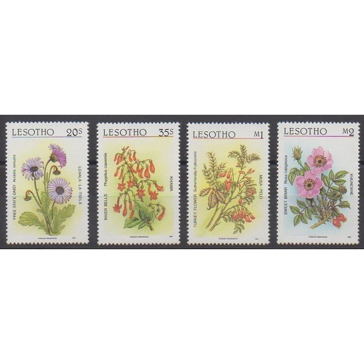 Timbres - Lesotho - 1987 - No 725/728 - Fleurs