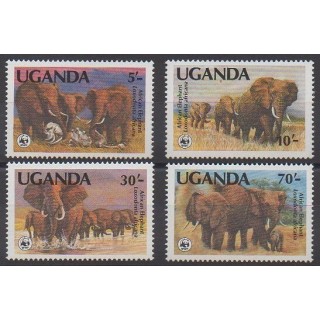 Stamps - Uganda - 1983 - Nb 316/319 - Mamals - Endangered species - WWF