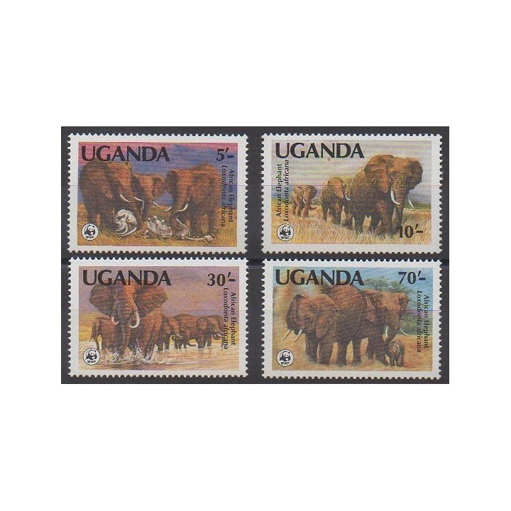 Timbres - Ouganda - 1983 - No 316/319 - Mammifères - Espèces menacées - WWF
