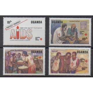 Timbres - Ouganda - 1988 - No 514/517 - Santé ou Croix-Rouge