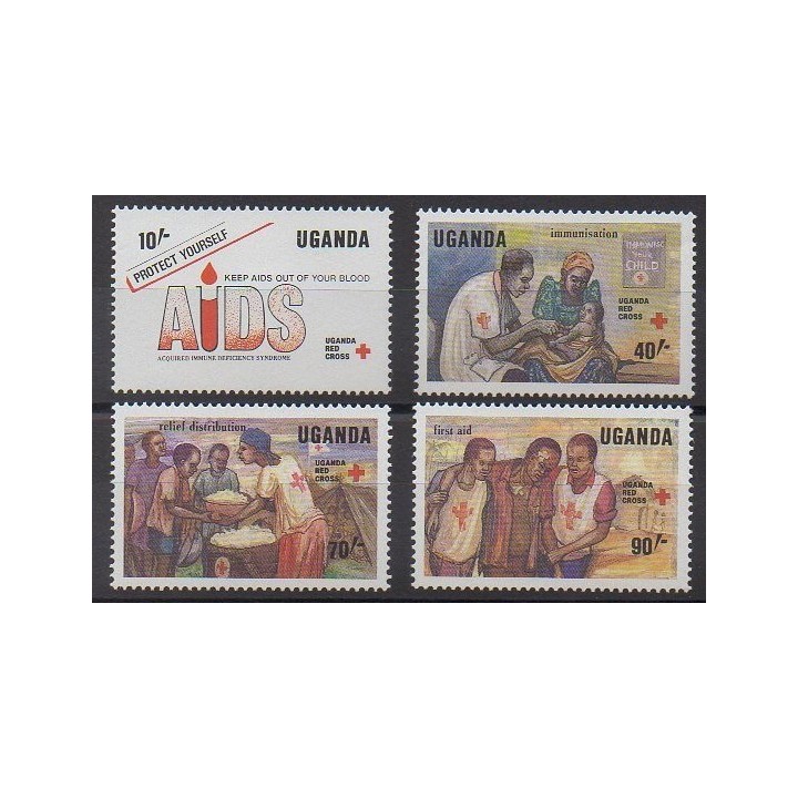 Timbres - Ouganda - 1988 - No 514/517 - Santé ou Croix-Rouge