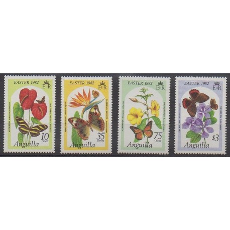 Anguilla - 1982 - No 441/444 - Fleurs - Insectes