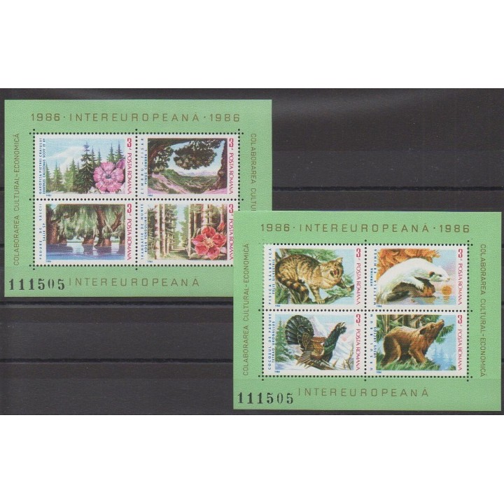 Roumanie - 1986 - No BF181/BF182 - Fleurs  - Animaux - Environnement