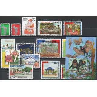 Timbres  - Mayotte - Année complète - 2001 - No 96/110 et PA5 et BF5