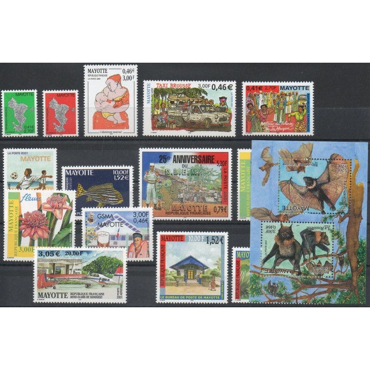 Stamps  - Mayotte -  2001 - Nb 96/110 et PA5 et BF5