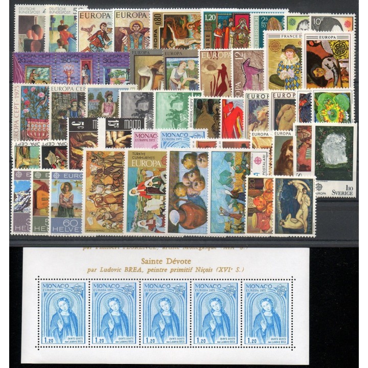 Timbres - Thème peinture - Europa - 1975 - 50 valeurs - 1 BF - 24 pays