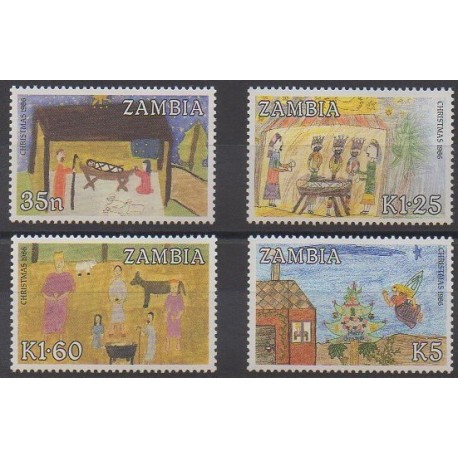 Zambie - 1986 - No 360/363 - Dessins d'enfants - Noël