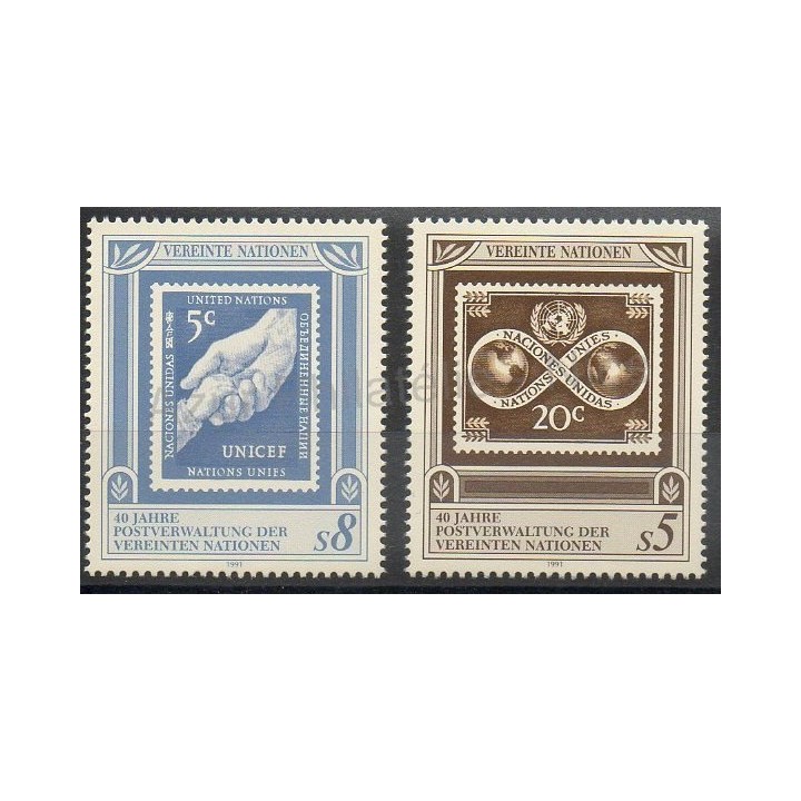 Timbres - Thème timbres sur timbres - Nations Unies (ONU - Vienne) - 1991- No 129/130