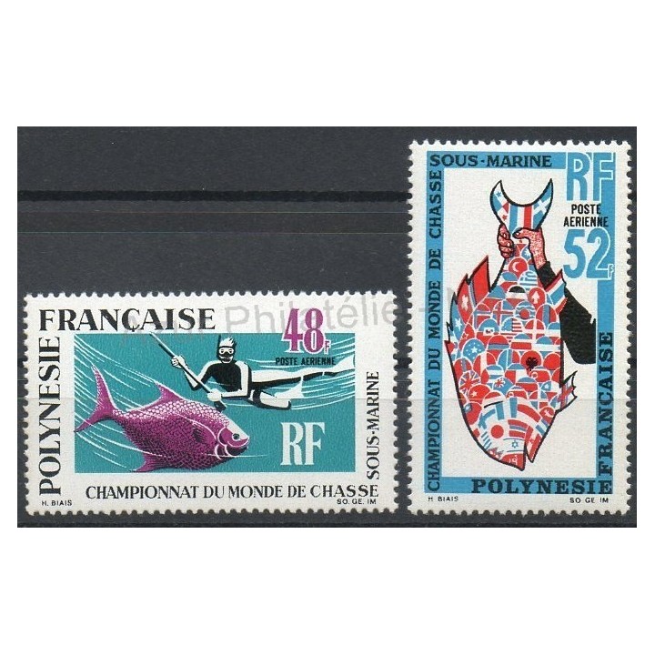 Timbres - Thème poissons - Polynésie - Poste aérienne - 1969- No PA 29/PA 30
