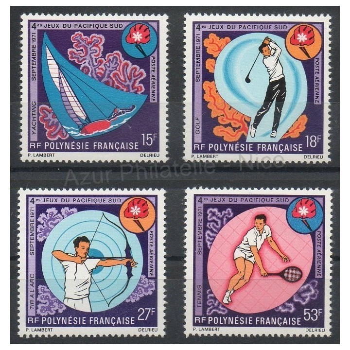 Timbres - Thème sports divers - Polynésie - Poste aérienne - 1971- No PA 51/PA 54