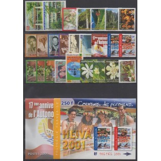 Polynesia - Complete year - 2001 - Nb 631/655 - BF26/BF27