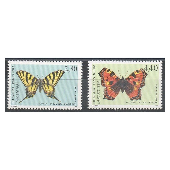 Timbres - Thème papillons - Andorre - Poste - 1994- No 451/452